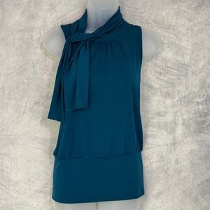 y2k 2010s Express Tie Neck Top Womens Sz S Teal Blouson Indie Sleaze Buffy